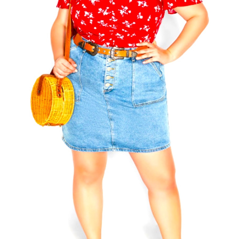 City Chic Vintage Feel Light Denim Skirt - NWT - S/16
